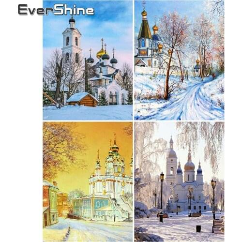 Evershine Diamond Painting Landscape Winter Diamond Mosaic Cross Stitch Scenery Snow Diamond Embroidery Full Drill Square Church