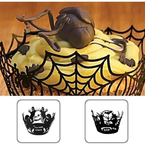 Black 12Pcs/Set Practical Wide Application Halloween Cupcake Wraps Paper Cupcake Liners Eco-friendly for Halloween Party