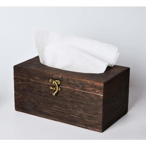 Country Rustic Brown Torched Wood Bathroom Facial Tissue Box Holder Cover Napkin Dispenser cajas organizadoras de Dropship