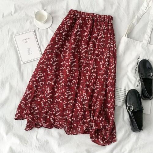 Long Section Skirt Spring and Summer 2021 New Womens Korean Version of The Popular Elastic High Waist Floral Chiffon Skirt