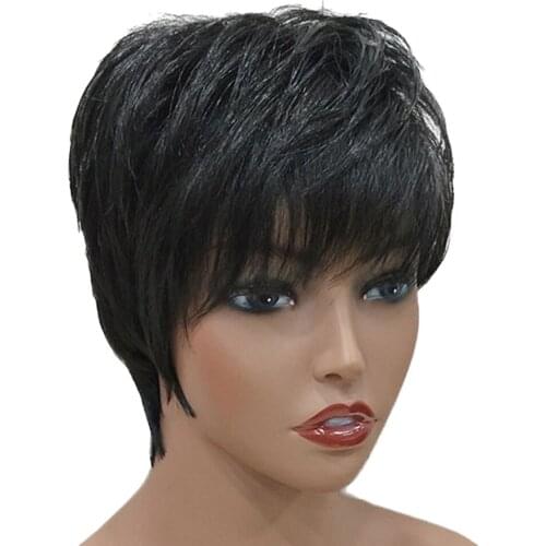 Women Human Hair Wig, Black Short Hairpieces Wavy Layered Hairstyle, 25cm/10" Lady Party Daily Cosplay Costume Wig