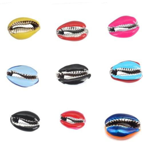 DoreenBeads Colorful Natural Shell Loose Beads Conch/ Sea Snail Red & Blue Metal DIY Charms About 24 x 16mm-17mm x 13mm, 5 PCs