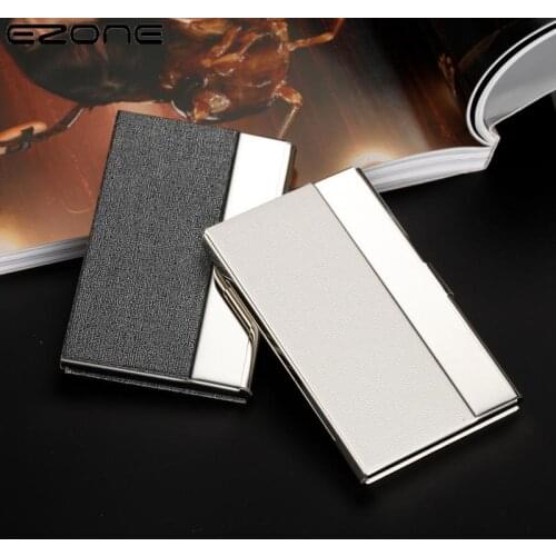 EZONE 1PC Business Card Holder Stainless Steel PU Leather High Quality Card Bag Fashion Credit Card Holder Card Case BigCapacity