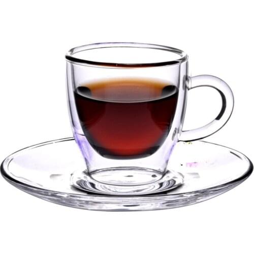 250ml Continental Coffee Mug Double Glass Coffee Cup Creative Cup Saucer Transparent High Temperature Cafe