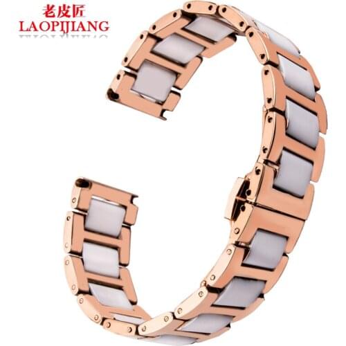 Liaopijiang Between the ceramic watchband flat white black rose Phnom Penh high-end fashion watch strap 16mm 18mm 20mm