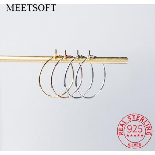 MEETSOFT Classic 925 Sterling Silver Semi finished 15-35mm Colorful Hoop Earrings of DIY Handmade Fine Jewelry chic Accessory