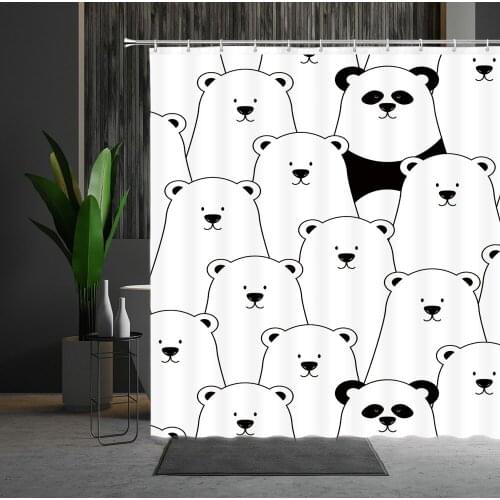 Cartoons Child Bath Curtain Interesting Bear Printing Pattern Bedroom Hanging Curtain Bathroom Decoration With Hooks