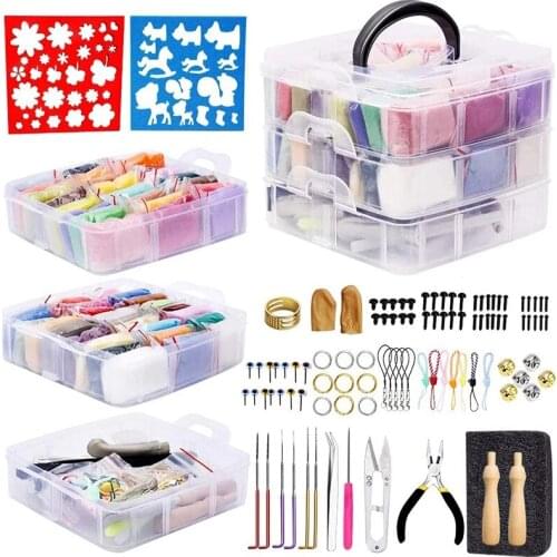 LMDZ 48 Colors DIY Wool Felt Kit Fiber Material Handle Wool Roving Needlework Spinning Craft Kits Handmade Felt Needle Set