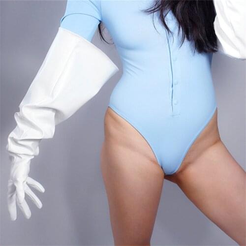 Extra Large Long Gloves 70cm Big Sleeve Wide Cuff Lantern Sleeve Imitation Leather White Men Women Add Fertilizer PU140