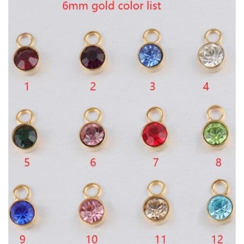 6mm 12piece/lot Stainless Steel Gold Color Rhinestones Finding Crystal Pendant Charms 12 Birthstone Bead Jewelry DIY