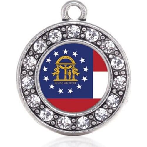 Show your style hometown Rhinestone pendants for GEORGIA FLAG CIRCLE CHARM rhodium plating