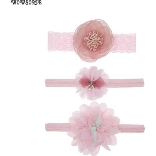 Baby Headband Set Girls Elastic Nylon Flower Crown Bowknot Hairband Toddler baby Infants Photography Hair Accessories 3pcs/lot