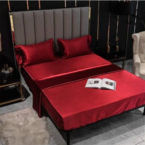 Satin Silk Fitted Sheet Solid Color Bed Sheet Linens with Elastic Band Single Double Queen King Size Mattress Cover Bedspread