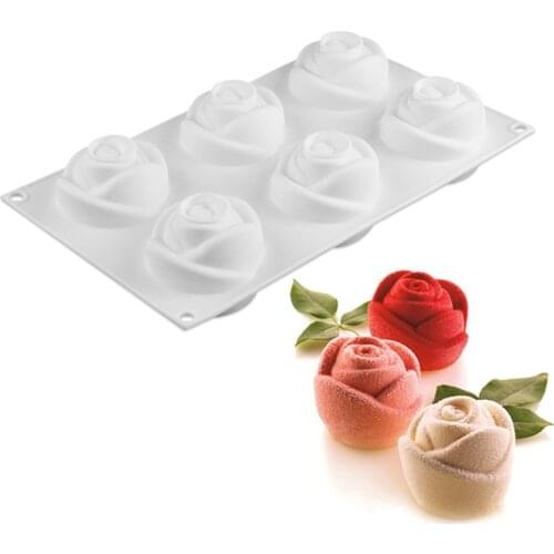 6 Cavity 3D Rose Flower Silicone Cake Mold for Chocolate Mousse Pastry Dessert Ice Cream Baking Mould Bakeware Decorating Tools