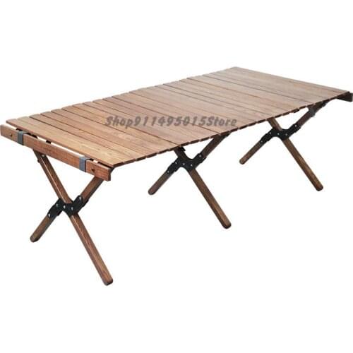 Outdoor Egg Roll Table Portable Folding Table Camping Home Driving Solid Wood Barbecue Table And Chair