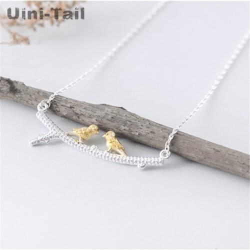 Uini-Tail hot new 925 sterling silver original design branches golden bird necklace Korean fashion tide flow sweet jewelry GN933