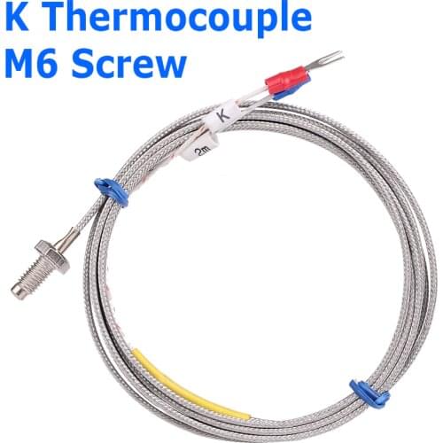 M6 Screw Probe K Type Thermocouple Temperature Sensor 0~500'C 1m 2m Cable Wire for Industrial Temperature Controller Measuring