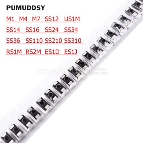 100PCS Rectifier Diode M1 M4 M7 SS12 SS14 SS16 SS24 SS34 SS36 SS110 SS210 SS210 US1M RS2M ES1D DO-214AC Schottky Diodes