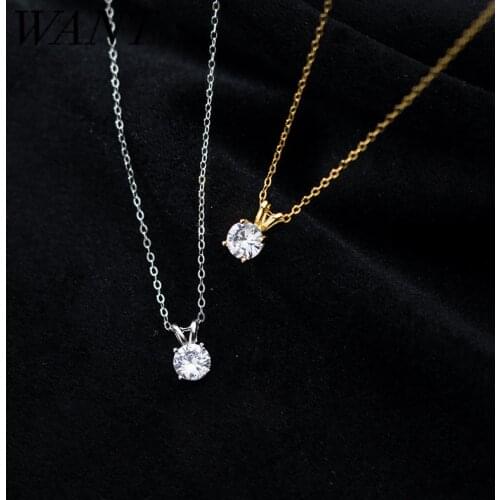 WANTME 925 Sterling Silver Luxury Shiny Crystal Zircon Clavicle Pendant Necklace for Women Simple Fashion Wedding Jwelry Gift