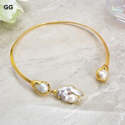 GuaiGuai Jewelry White Keshi Pearl 18 K Yellow Gold Plated Choker Necklace