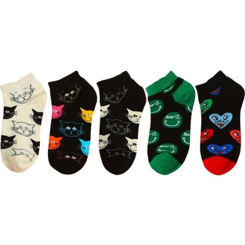 Funny Women Socks Kawaii Cute Cartoon Animal Cat Unisex Male Female Harajuku Men Woman Spring Summer Thin Short Socks