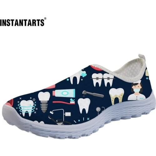 INSTANTARTS Womens Sneakers Dentist Shoes Dental Equipment Print Summer Mesh Womens Loafers Light Breath Flats Footwear Woman