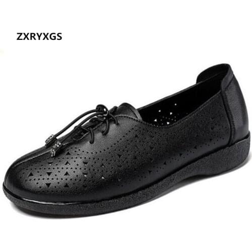 2021 New Lace-up Spring Summer Comfort Breathable Genuine Leather Shoes Flat Sneaker Soft Sole Non-slip Flats Women Casual Shoes