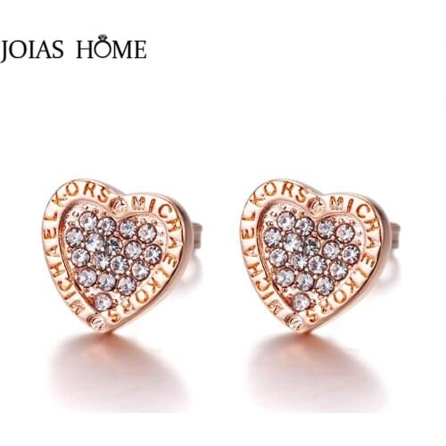 JoiasHome Heart shaped Stud Earrings for Women Silver 925 Jewelry Trendy Female Rose Gold Color Ear studs Wedding Accessory Gift