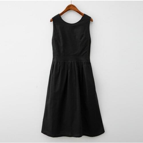 2021 Women Casual Sleeveless Strap Linen Mid-calf Dress Summer striped Female Sundress Vestido