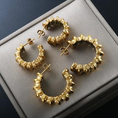 ZMFashion Simple Multiple Twist Hoop Earrings Punk Hip Hop Stainless Steel Gold Color Circle Stud Earring Trend Female Jewelry