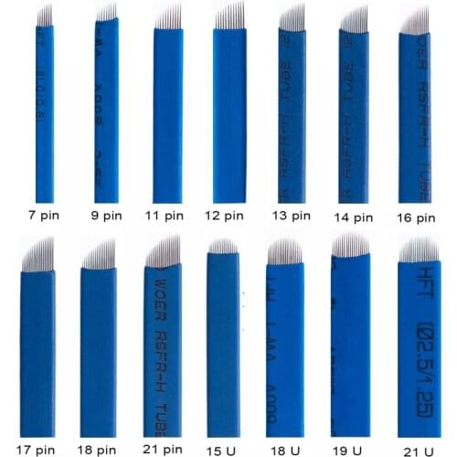 20pcs Agujas 7 9 11 12 Pin Lamina Agulhas Microblading 15U 18U Shape Agujas Para Tatuar for Eyebrow Permanent Makeup Manual Pen