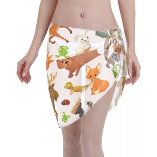 2021 Beach Bikini Cover Ups Wrap Skirt Animals Forest Pattern Women Bathing Suit Sexy Swimsuit Beachwear