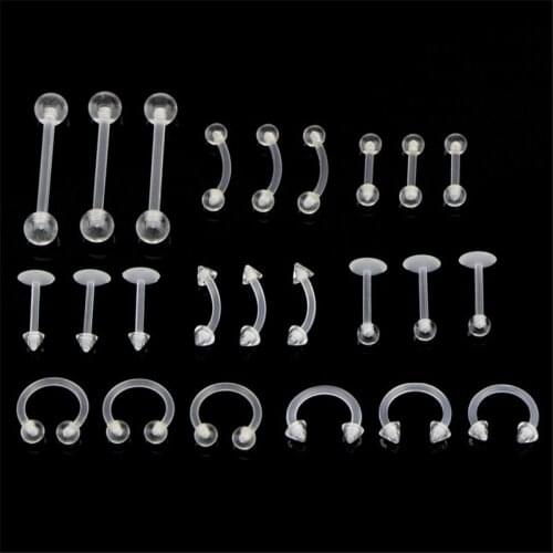 24pcs/lot Transparent Acylic Bar Lip Ring Studs Labret Piercing Tragus Cartilage Lip Helix Nose Stud Ring Piercing Body Jewelry