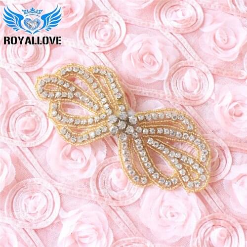 30pcs Gold crystal rhinestone iron on applique for gown garment dancing dress bags shoes hats embellishments DIY hair accessorie