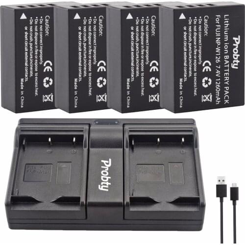 4Pcs NP-W126 NP W126 Battery + USB Dual Charger For Fujifilm X100F X-T10 X-T20 X-Pro1 X-Pro2 HS30EXR HS33EXR HS35EXR X-A1 X-A2