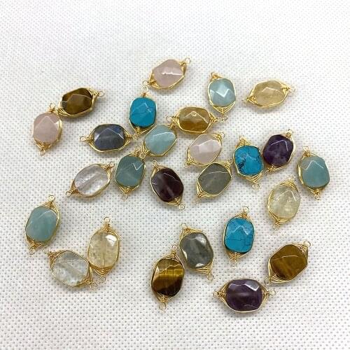 5pcs/pack of Exquisite Natural Stone Tigers Eye White Crystal Pendant Two Holes DIY Jewelry Making Necklace Bracelet 11x22mm