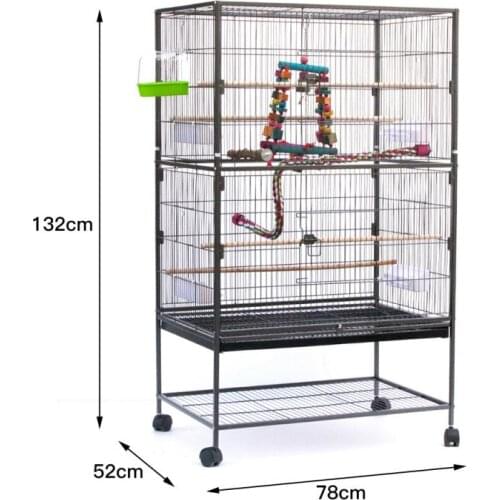 78*52*132cm Double Layer Iron Wire Bird With Rotating Casters Cockatiel Canary Love Bird Parrot Cage Outdoor Birdcage Supply HWC