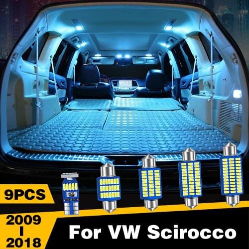9pcs Car LED Lights Interior Dome Reading Trunk Lamp For VW Scirocco 2009 2010 2011 2012 2013 2014 2015 2016 2017 2018 Styling