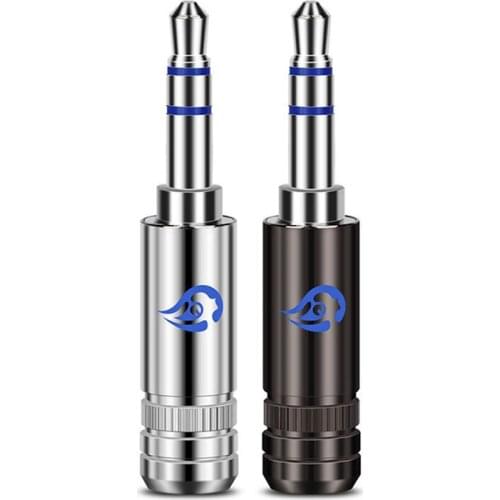 3.5mm Audio Jack Earphone Plug 3 Poles Stereo 4-Layer Rhodium Plated Beryllium Copper Wire Connector Metal Adapter Black Silver