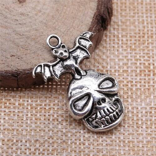Free shipping 21pcs 34x23mm antique silver Vampire bat skeleton charms diy retro jewelry fit Earring keychain hair card pendant