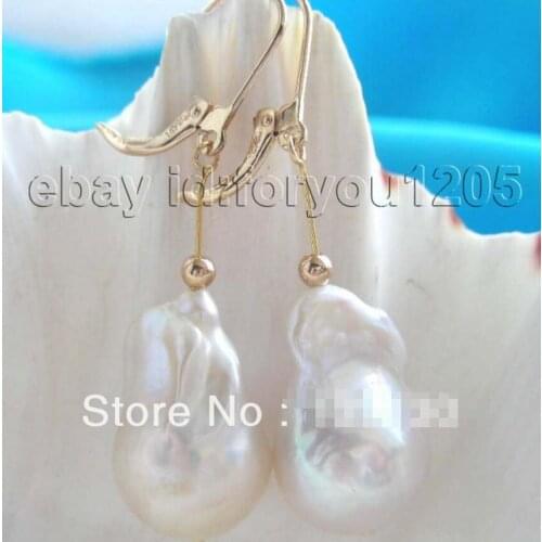 Free Shipping Natural 22mm White Reborn Keshi Pearl Earrings