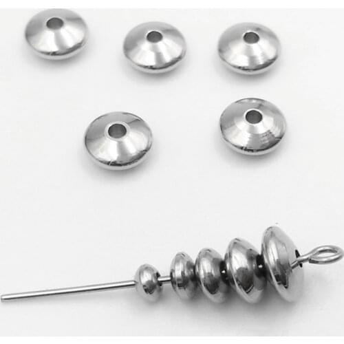 50pcs/lot 4mm 5mm 6mm 7mm 8mm Stainless Steel Round Flat Rondelle Space Beads Charms Beads for DIY Jewelry Making Findings