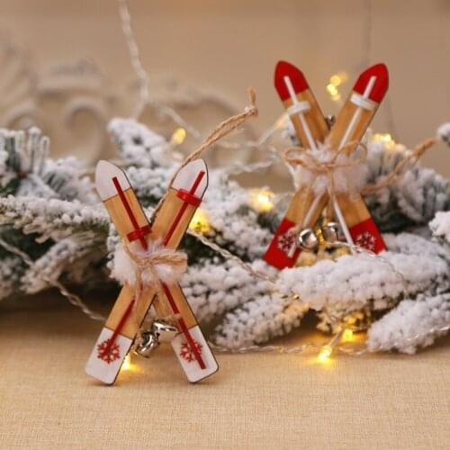 Wooden Sleigh With Rope And Bells Xmas Tree Hanging Ornament Christmas Label Pendant Holiday Party Decorations