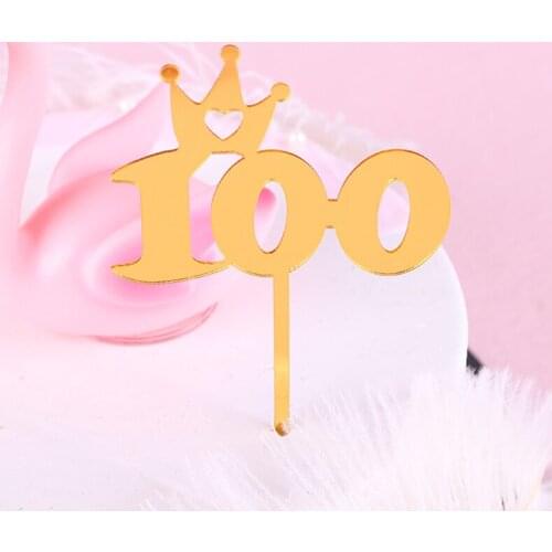 Baby 100th Birthday Party Cake Topper Little bear Cupcake Toppers Baby Shower Cake Flags Acrylic Party Happy baking Decoration