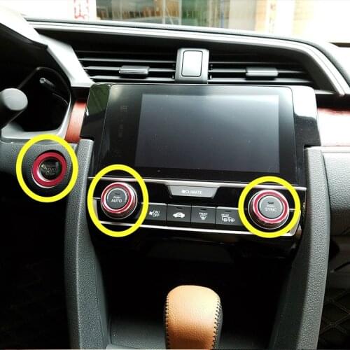 For Honda Civic 10th Gen Red Air Condition & Engine Switch Cover 2016 2017 3pcs Car Accessories Interior Car Decor Car Trim
