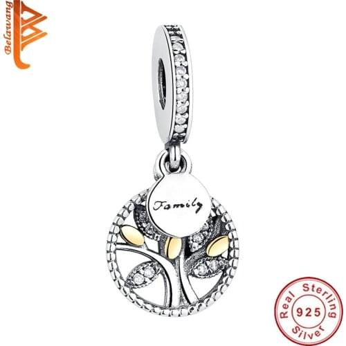Hot Sale Christmas Gift Gold Family Tree Dangle Charms Bead fit Original BW Bracelets 925 Sterling Silver diy Jewelry