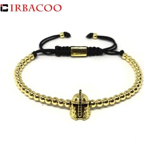 IRBACOO 2020 New Fashion Men Bracelet Gold Cubic Zirconia Helmet Charm Adjustable Bracelets Jewelry Gift For Men