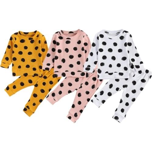 Dot Printed Toddler Newborn Baby Girls Clothes Sets 2020 Autumn Winter Long Sleeve Knitwear Tops+ Pants Cotton Baby Outfits