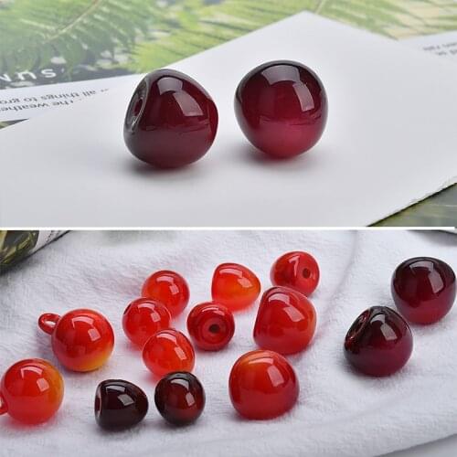 2018 Hot sale 40pcs/lot color printing Simulated cherry shape Single hole red resin beads diy jewelry earring/hair accessory
