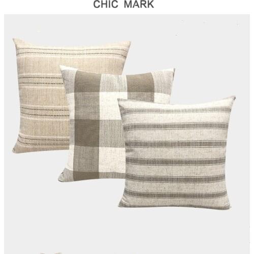 Ins Hot Linen Solid Color Striped Checkered Pillowcase Modern Minimalist Japanese-Style Cushion Cover Sofa Home Decor 45*45cm